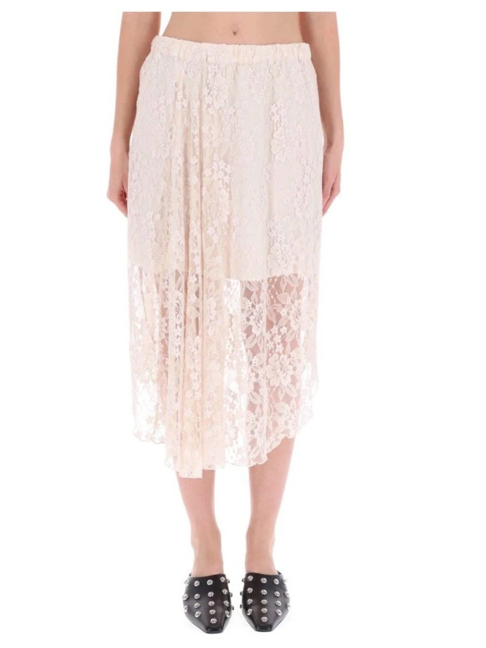 Baum und pferdgarten Light Cream asymmetrical Lace Midi Skirt with Sheer Hem